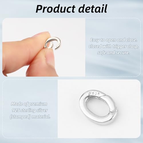 2 Pcs 925 Sterling Silver Necklace Enhancer Clasp,Hypoallergenic Pendant Enhancer Shortener,Oval Spring Bail Pendant Connector for Necklaces,Bracelets, Anklets,Jewelry Making and Charm Holder Gift - color: Silver 0.28 x 0.39 inch