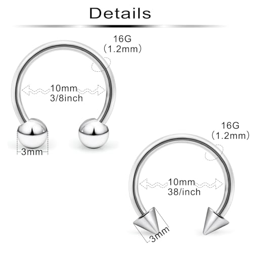 36-40Pcs 16G Surgical Steel Nose Septum Rings Piercing Jewelry Horseshoe Cartilage Helix Tragus Earring Hoop Eyebrow Lip Hoop Retainer for Women Men 8mm 10mm - color: 35pcs