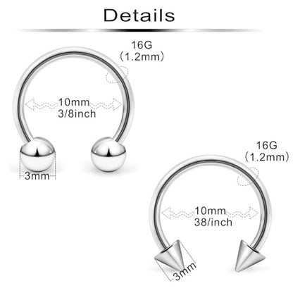 36-40Pcs 16G Surgical Steel Nose Septum Rings Piercing Jewelry Horseshoe Cartilage Helix Tragus Earring Hoop Eyebrow Lip Hoop Retainer for Women Men 8mm 10mm - color: 35pcs