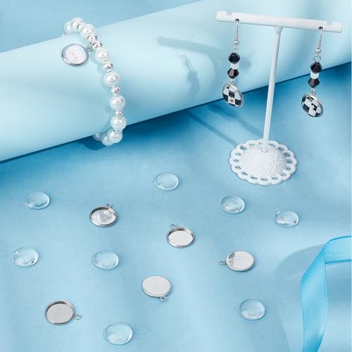 SUNNYCLUE 1 Box 120Pcs Bezel Tray Blanks Pendant Tray Kit Stainless Steel Pendant Bezels Round Clear Cabochon Domes Set for Jewelry Making Charms DIY Craft Photo Findings - color: Round Stainless Steel Cabochon Settings