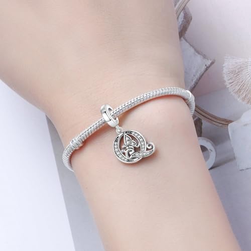 2 Pack 925 Sterling Silver Butterfly Letter Charms for Bracelets and Necklace Alphabet Initial Dangle Pendants Round Spacer Beads Pave Cubic Zirconia Jewelry Gift for Women - color: Q Set