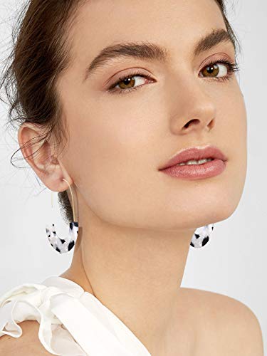 Acrylic Earrings Statement Tortoise Hoop Earrings Resin Wire Drop Dangle Earrings Fashion Jewelry For Women - color: Black and White