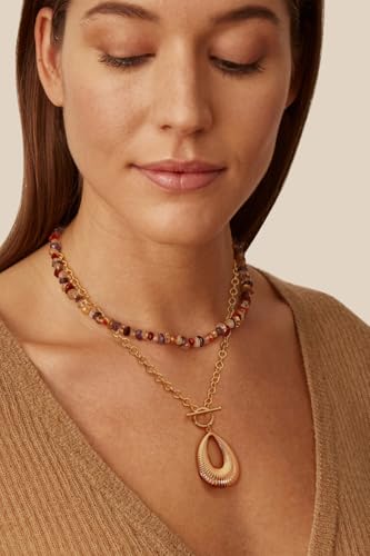 SOFYBJA Saint Benedict Necklace Drop 18K Gold Toggle Medallion Coin Cross Pendant Necklaces Religious Jewelry Catholic Gift for Women - color: Gold Chunky Striped Hollow Teardrop Necklace