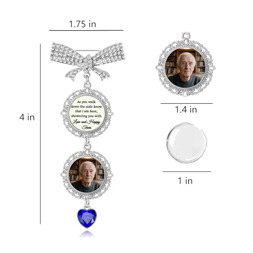 Bouquet Charms for Wedding Memory Something Blue Photo Charm Pin for Bride Memorial Locket with Picture from Mom and Dad Brooch Pins for Bridal Bouquet on Special Day or Graduation