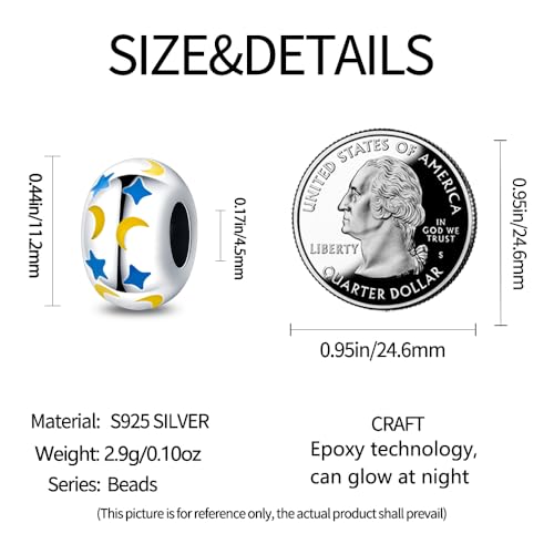 Pandach 925 Sterling Silver Charms for Bracelet&Necklace Dangle Pendant Bead with 5A Cubic Zirconia Stones,Jewelry Beads Gifts for Women - style: Luminous Moon Star Beads
