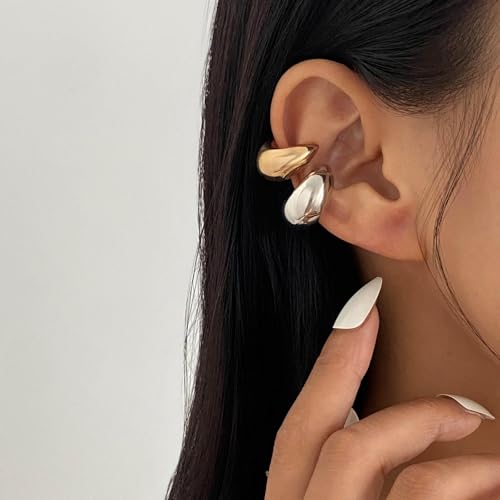 Chunky Gold Ear Cuff for Women Non-Piercing Cartilage Clip-On Earrings Trendy Jewelry Gift - color: A1:Chunky Ear Cuff
