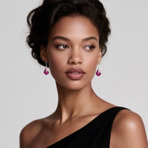 EVEVIC Austrian Crystal Baroque Teardrop Dangle Earrings for Women | 14K Gold-Plated,Hypoallergenic,Brilliant Facets,Fluid Movement,Easy-Wear Fishhook Fit,For Daily Wear And Special Occasions - color: Fuchsia