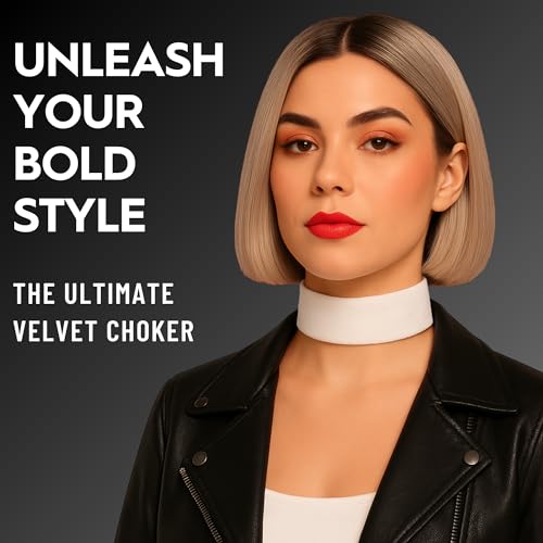 Velvet Choker for Women, Wide 1.5" 90s Ribbon Adjustable 12–18" with Stainless Steel Clasp, Soft Skin-Friendly Velvet — Black - color: White