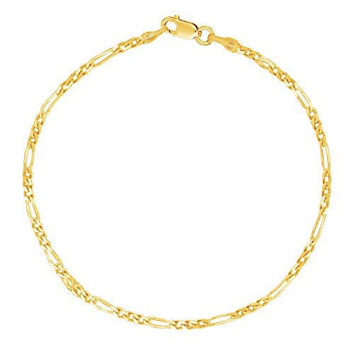 Ritastephens Sterling Silver or Gold Tone Italian 2.1mm Figaro Link Chain Anklet, Bracelet, or Necklace - style: 11" Anklet (Gold-Tone)