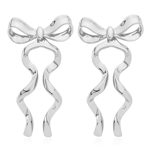 Gold Silver Bow Drop Earrings for Women Long Tassel Chain Bow Earrings Ribbon Bowknot Dangle Earrings Jewelry Gifts - color: Silver Bow D