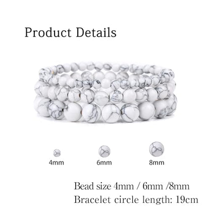 3 PCS Healing Crystal Bracelets for Women 8mm Natural Stone Beaded Stretch Bracelet Amethyst Jewelry Gifts - color: 4,6,8mm Howlite