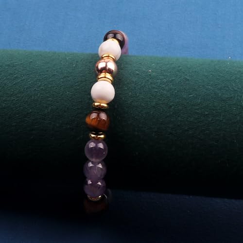 KSQS Healing Stone Bead Bracelet for Women, Natural Gemstones Balance Protection Bracelet, Spiritual Crystal Beads Bracelet Anxiety Relief with Meaning Card - color: Anxiety Support