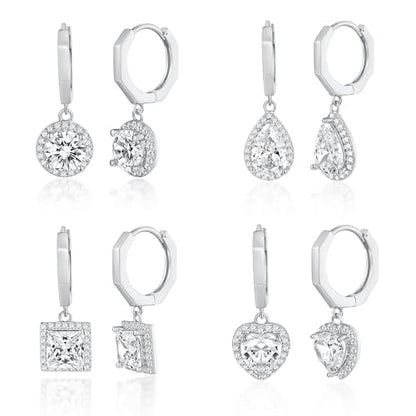 2-4 Pairs Dangle Drop Earrings for Women, 18K Gold Plated Cubic Zirconia Drop Dangle Huggie Hoop Earrings CZ Teardrop Hypoallergenic Jewelry - color: White Gold