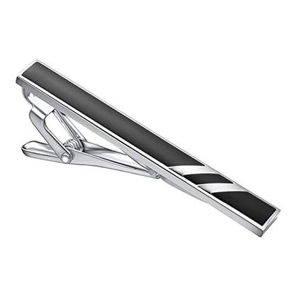 Skinny Tie Clip Navy Blue Black And Gold Tie Clips For Men Unique | Gold Tie Clip Silver Tie Bars For Mens Tie Clip Stainless Steel Elegant Tie Clips Black And Gold Tie Pin - color: Black