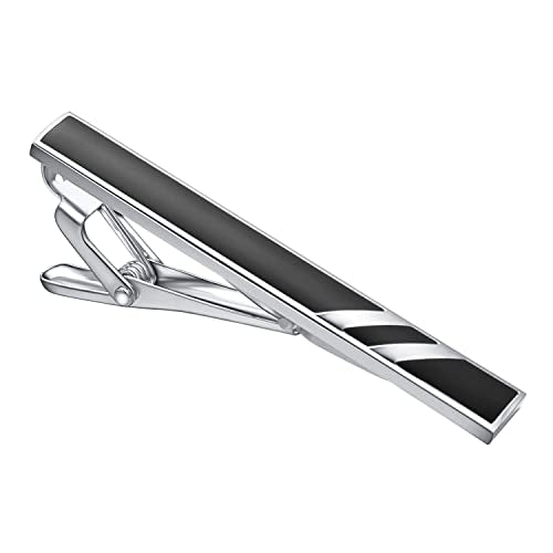 Skinny Tie Clip Navy Blue Black And Gold Tie Clips For Men Unique | Gold Tie Clip Silver Tie Bars For Mens Tie Clip Stainless Steel Elegant Tie Clips Black And Gold Tie Pin - color: Black