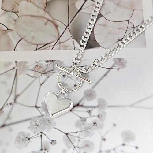 IMBOS 14K Gold Plated Chunky Chain Choker Necklaces for Women Chunky Gold Necklace Tennis Necklace for Women CZ Love Chain Cuban Link Choker Jewelry Gifts - color: Silver-Heart Necklace