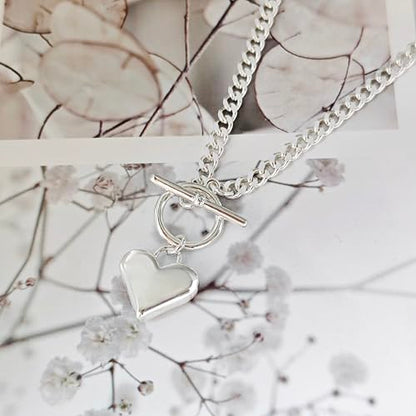 IMBOS 14K Gold Plated Chunky Chain Choker Necklaces for Women Chunky Gold Necklace Tennis Necklace for Women CZ Love Chain Cuban Link Choker Jewelry Gifts - color: Silver-Heart Necklace