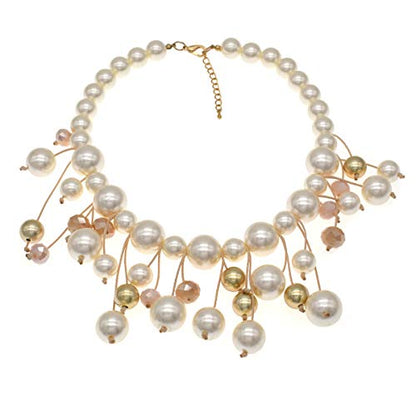 utop JNF Hand made Pearl Statement Necklace for Women Rhinestone Multilayer Crystal Necklaces Chunky Pearl Necklace Large Pearl Necklace and Earrings Set for Mother Mom's gift - color: white pearl bib necklace