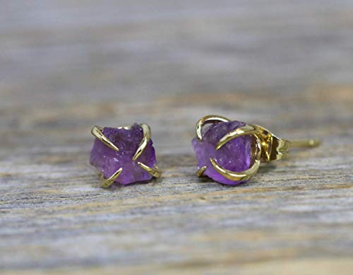 Raw Gemstone Prong Stud Earrings- Mother's Day Gift Idea- Graduation- Summer Fashion