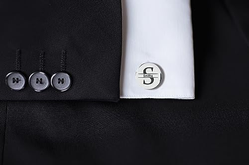 Custom engraved cufflinks for men, personalized wedding gift for groom, father of the bride & groom dad, best men, customized gold & silver cufflinks with dates, quotes or couples initials from bride - style: Initial Monogram