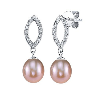 THE PEARL SOURCE Genuine White Freshwater Cultured Pearl & Cubic Zirconia Elka Earrings for Women - color: White Pearl