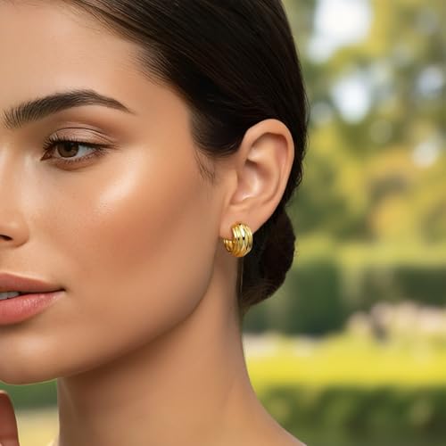 925 Sterling Silver Hoop Earrings for Women Chunky Small Huggie Earrings | Hypoallergenic Lightweight Huggy Earrings Crafted with 925 Sterling Silver Posts Fashion Jewelry Gifts - color: Gold Chunky Huggie Earrings