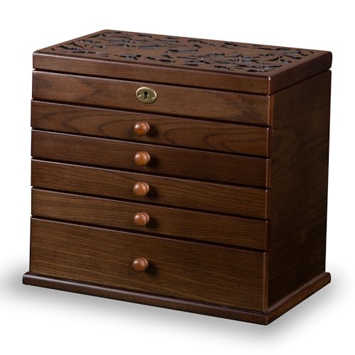Wooden Jewelry Box7-Layer Lock, Large Vintage Organizer Gift Walnut | Xloverise Wood Jewelry Organizer |Storage for Necklaces Rings Earrings Bracelets | Mirror & Key Lock | Anti-Tarnish Lining - size: 7-layer Rustic