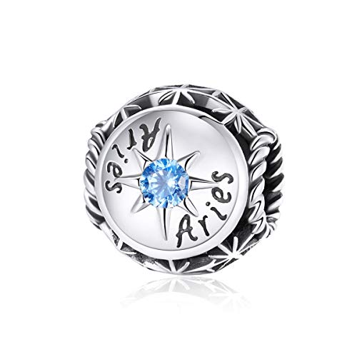 Zodiac Sign Charm fit Charms Bracelet 925 Sterling Silver Charm Birthday Charm 12 Constellations Charms For pandora Bracelets - color: Aries