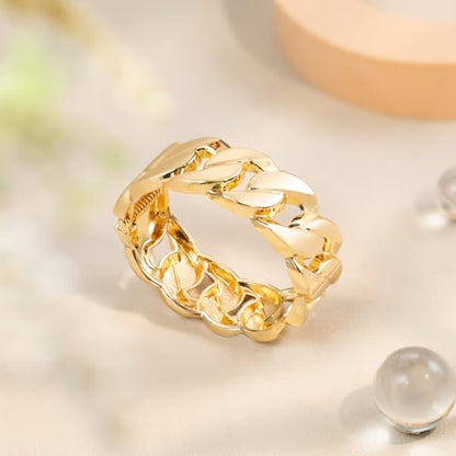 HZMAN Chunky Gold Cuff Bracelets for Women Thick Wide Bangle Bracelet Hammered Open Hinge Wrist Cuff Bracelet Jewelry Gift - color: 03.Cuban Gold