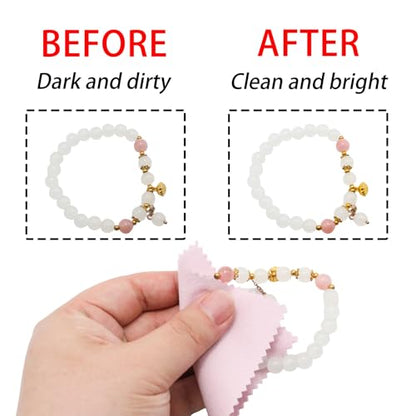 50 Pcs Pink Jewelry Cleaning Cloth - Premium Polish Cloth for Silver, Gold, Platinum & Glasses (Wrapped Tarnish Remover)