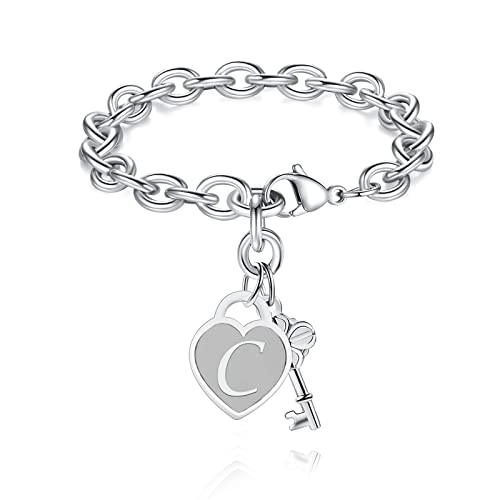 TONY & SANDY Initial Charm Bracelets for Girls Women Stainless Steel A-Z Bracelet Personalized Gifts Birthday Graduation Easter Basket Stocking Stuffers for Teens Girls Women Jewelry - style: C
