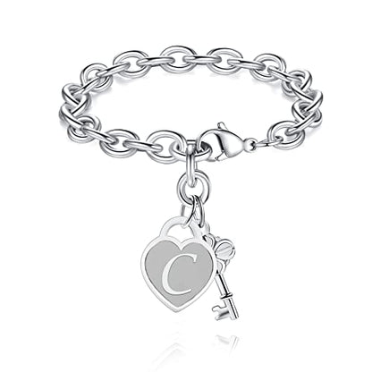 TONY & SANDY Initial Charm Bracelets for Girls Women Stainless Steel A-Z Bracelet Personalized Gifts Birthday Graduation Easter Basket Stocking Stuffers for Teens Girls Women Jewelry - style: C
