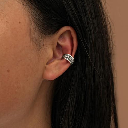 CHIC & ARTSY 925 Sterling Silver Ear Cuffs for Women, Non Piercing Clip On Cartilage Cuffs, Adjustable Fake Conch & Helix Earrings, Gold Plated & Oxidized Various Styles - color: ear cuff #16
