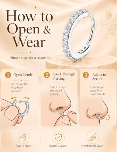 Besteel Nose Rings for Women 14K Gold Filled Hypoallergenic Nose Stud Hoops | 20G 316L Surgical Stainless Steel Double Nose Ring Cute Round CZ Heart L Shaped Nose Stud Dainty Nostril Piercing Jewelry - color: steel color