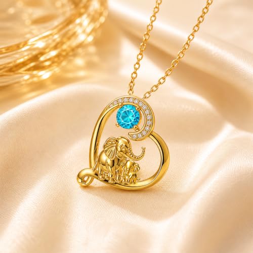 18K Gold Plated Mama Bear/Elephant Necklace for Women Birthstone Necklace Mothers Day Jewelry Gifts for Mom Wife Her - color: Elephant