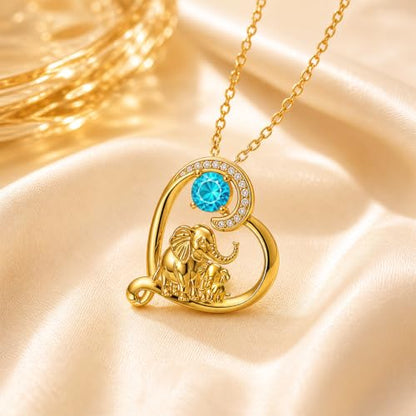 18K Gold Plated Mama Bear/Elephant Necklace for Women Birthstone Necklace Mothers Day Jewelry Gifts for Mom Wife Her - color: Elephant
