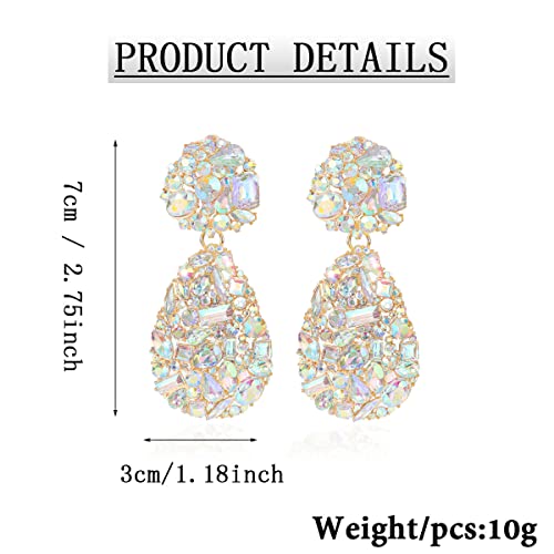 Rhinestone Statement Earrings Teardrop Costume Earrings Cluster Crystal Chandelier Drop Dangle Earrings for Women - color: AB