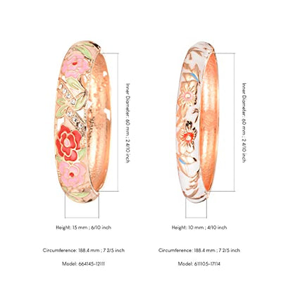 UJOY Cloisonne Bangle Colorful Enamel Filigree Rose Flower Hollowed Crystal Bracelet for Women Gifts 88A09 - color: C06-2 Pcs Set/Rose-White