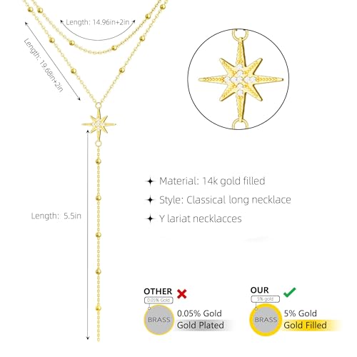 Lariat Gold Necklace for Women, Dainty Long Necklace 14k Gold Plated/Silver Y-Shaped Pendant Necklace Trendy Layered Cz Beaded Chain Drop Necklaces Simple Gold Jewelry for Women Gift - style: LC-2NK-24523-GDW