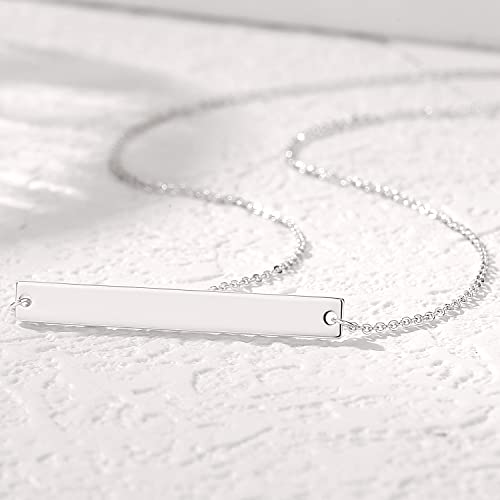 Gold Polished Horizontal Bar Necklace Personalized Stainless Steel Simple Pendant Link Layered Adjustable Chain for Women Girls Jewelry - color: White