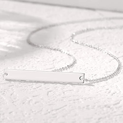 Gold Polished Horizontal Bar Necklace Personalized Stainless Steel Simple Pendant Link Layered Adjustable Chain for Women Girls Jewelry - color: White