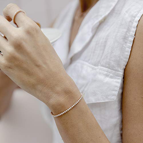 PAVOI 14K Gold Plated Cubic Zirconia Classic Tennis Bracelet for Women | Adjustable Slider - color: Rose Gold