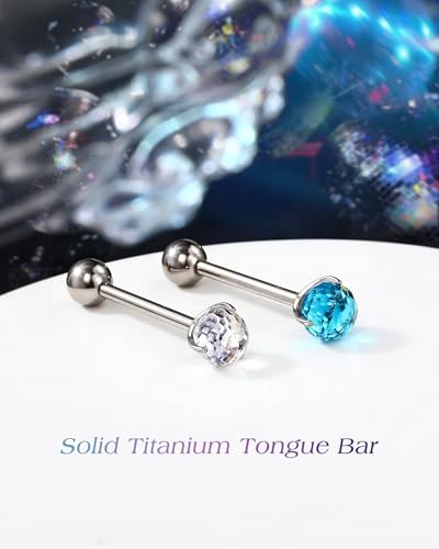 G23 Solid Titanium Tongue Rings, 14G Titanium Tongue Piercing Jewelry, 16MM Internally Thread Tongue Barbell - color: Silver