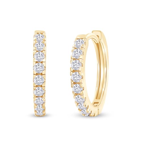 Dainty Cartilage Huggie Hoop Earrings Women in 18K Gold Plated | Round Moissanite in 18K Gold Plated Jewelry for Her - color: Yellow Gold, size: 15 MM