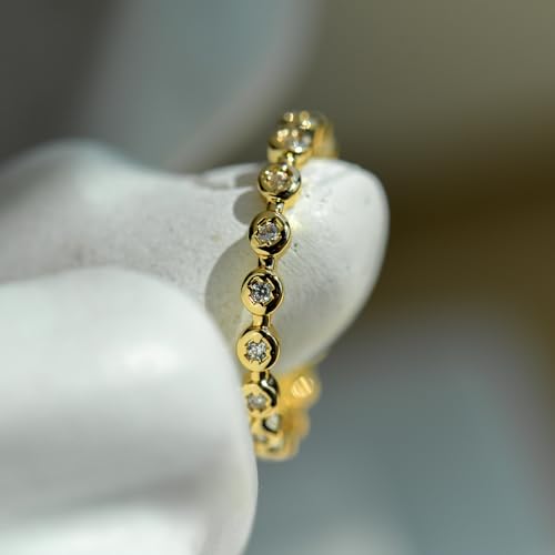 espere Womens Bezel Set Wedding Band | 14K Gold Plated Round Cut CZ Half Eternity Wedding Ring - color: Yellow Gold; Full Eternity Bezel Set