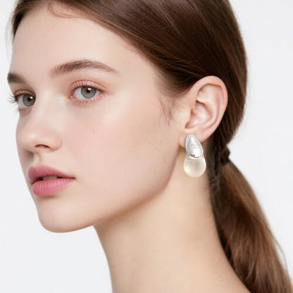 18k Gold Plated Teardrop Earrings, sterling silver post chunky resin and copper drop stud earrings, Hypoallergenic Earrings Jewelry Gift - color: Clear-Silver