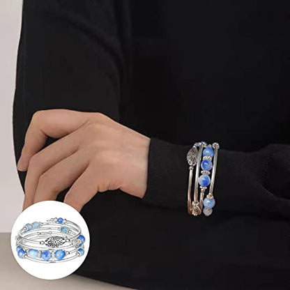 FULU AUTUMN Stackable Beaded Bracelets for Women Boho Wrap Silver Bracelet Layered Fashion Jewelry Gifts for Her - color: 17-Sapphire