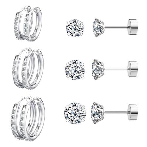 5 Pairs Huggie Hoop Earrings, Cubic Zirconia 14K Gold-Plated 316L Surgical Steel, Hypoallergenic Lightweight Design for Women & Men Cartilage & Multi-Piercing Stacking(13-21mm) - color: K+silvery