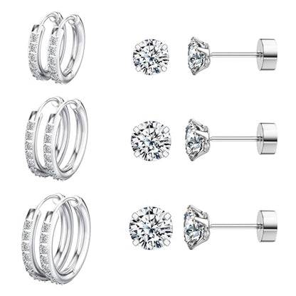5 Pairs Huggie Hoop Earrings, Cubic Zirconia 14K Gold-Plated 316L Surgical Steel, Hypoallergenic Lightweight Design for Women & Men Cartilage & Multi-Piercing Stacking(13-21mm) - color: K+silvery