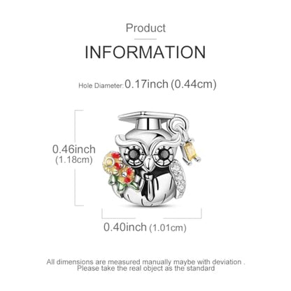 NARMO 925 Sterling Silver Charm Bead for Bracelets Silver Charms for Women - color: Graduation Owl